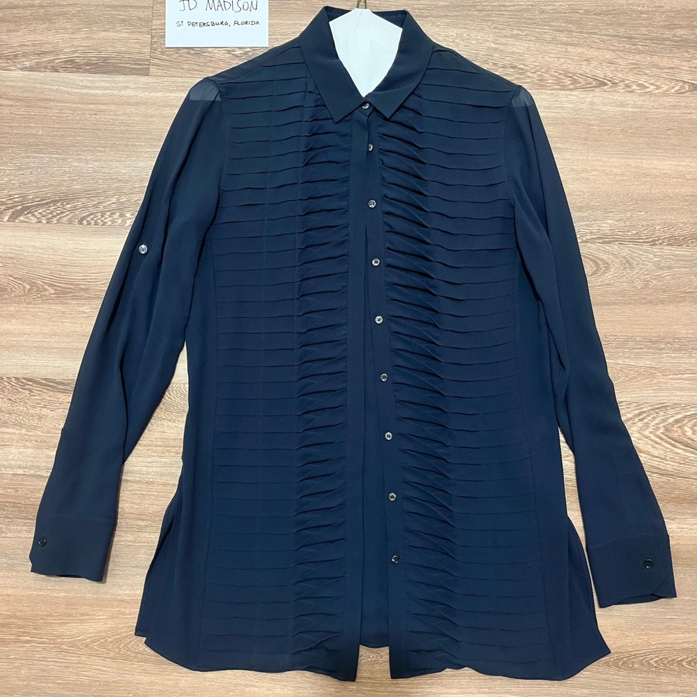 AKRIS $1490 Pleated Silk Blouse In Multi
